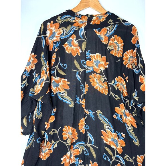Patrons of Peace Kimono Cardigan Duster Medium Black Floral Boho Lightweight - Picture 4 of 13